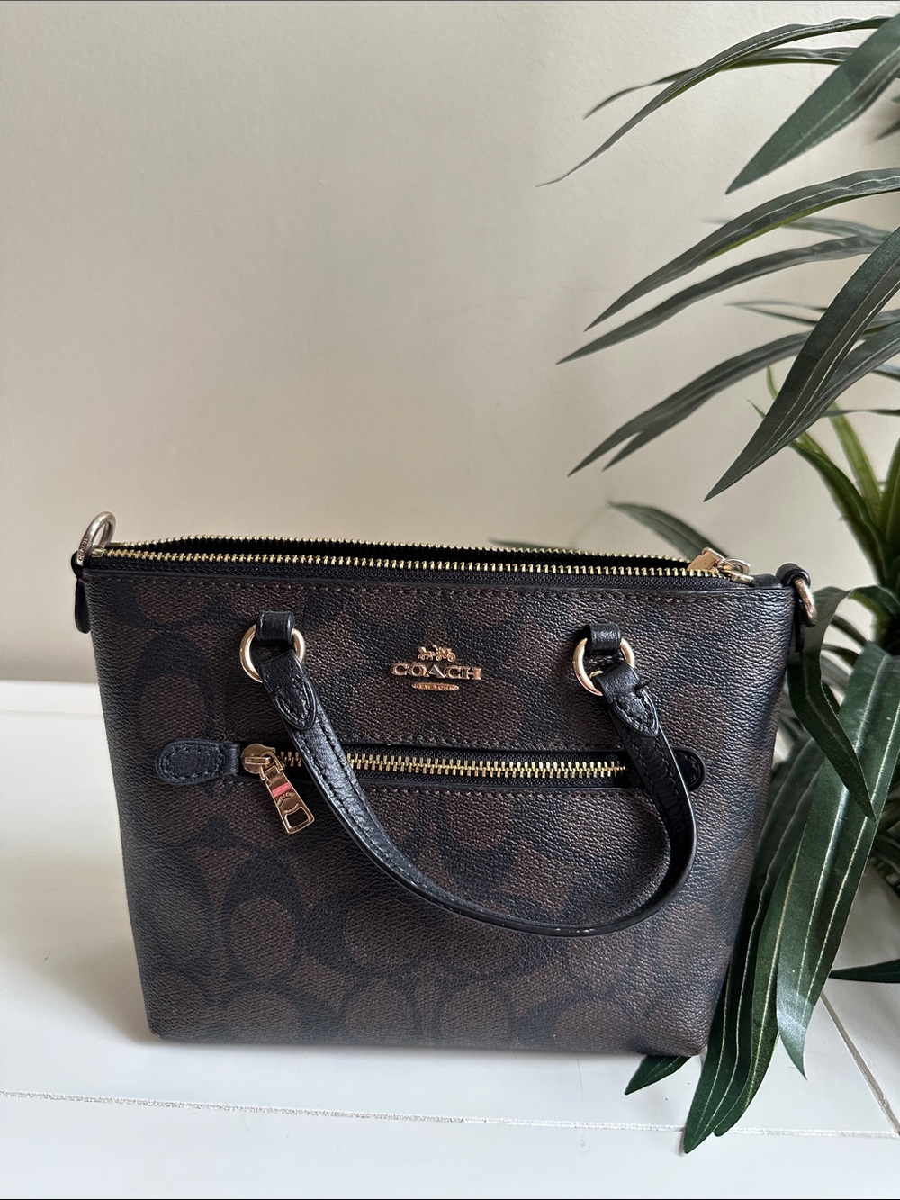 Coach Brown Signature Mini Satchel with Gold Hardware